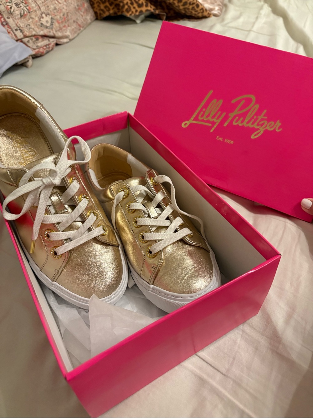 Lilly Pulitzer Gold Metallic Low-Top Lace-Up Sneakers